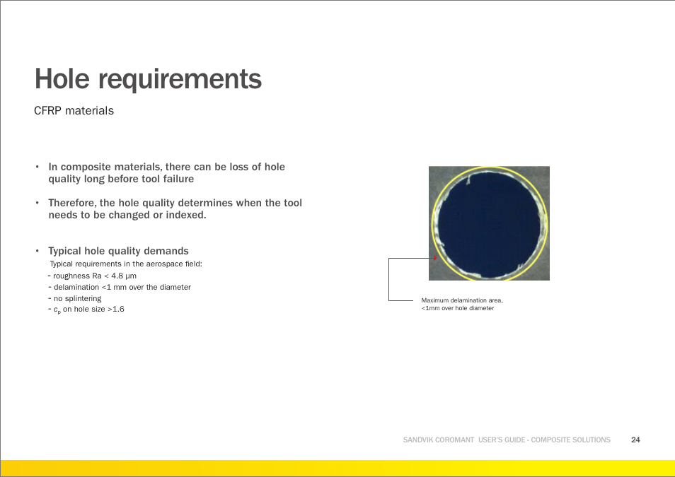 Hole requirements | Sandvik Coromant Machining carbon fibre materials User Manual | Page 24 / 63