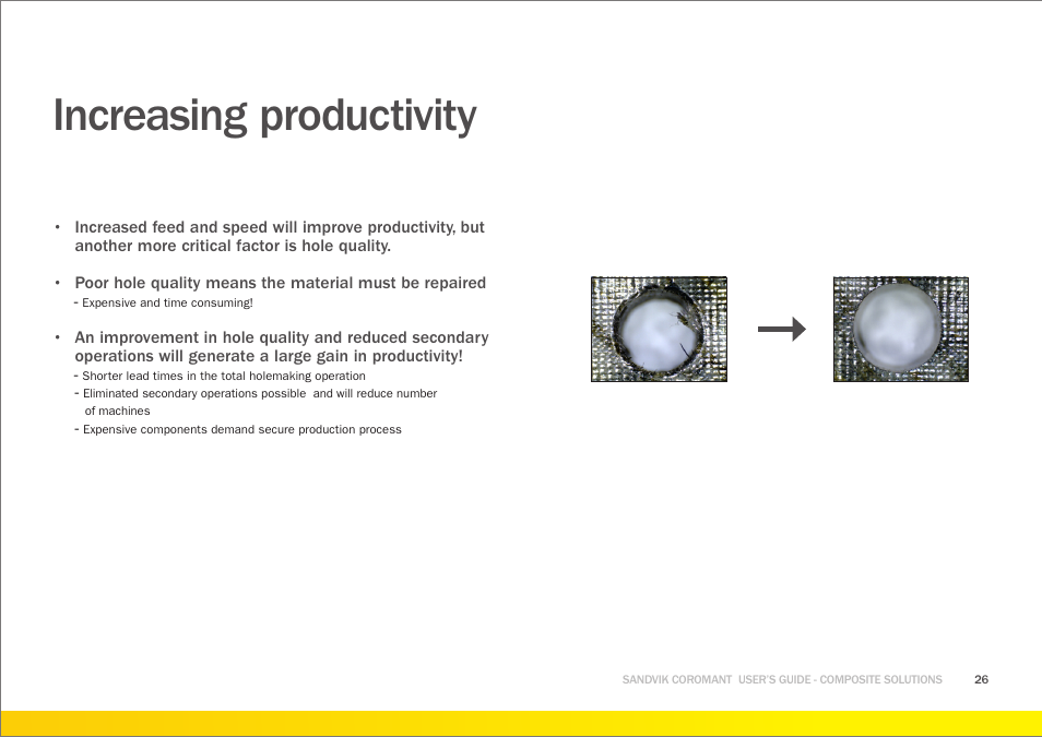 Increasing productivity | Sandvik Coromant Machining carbon fibre materials User Manual | Page 26 / 63