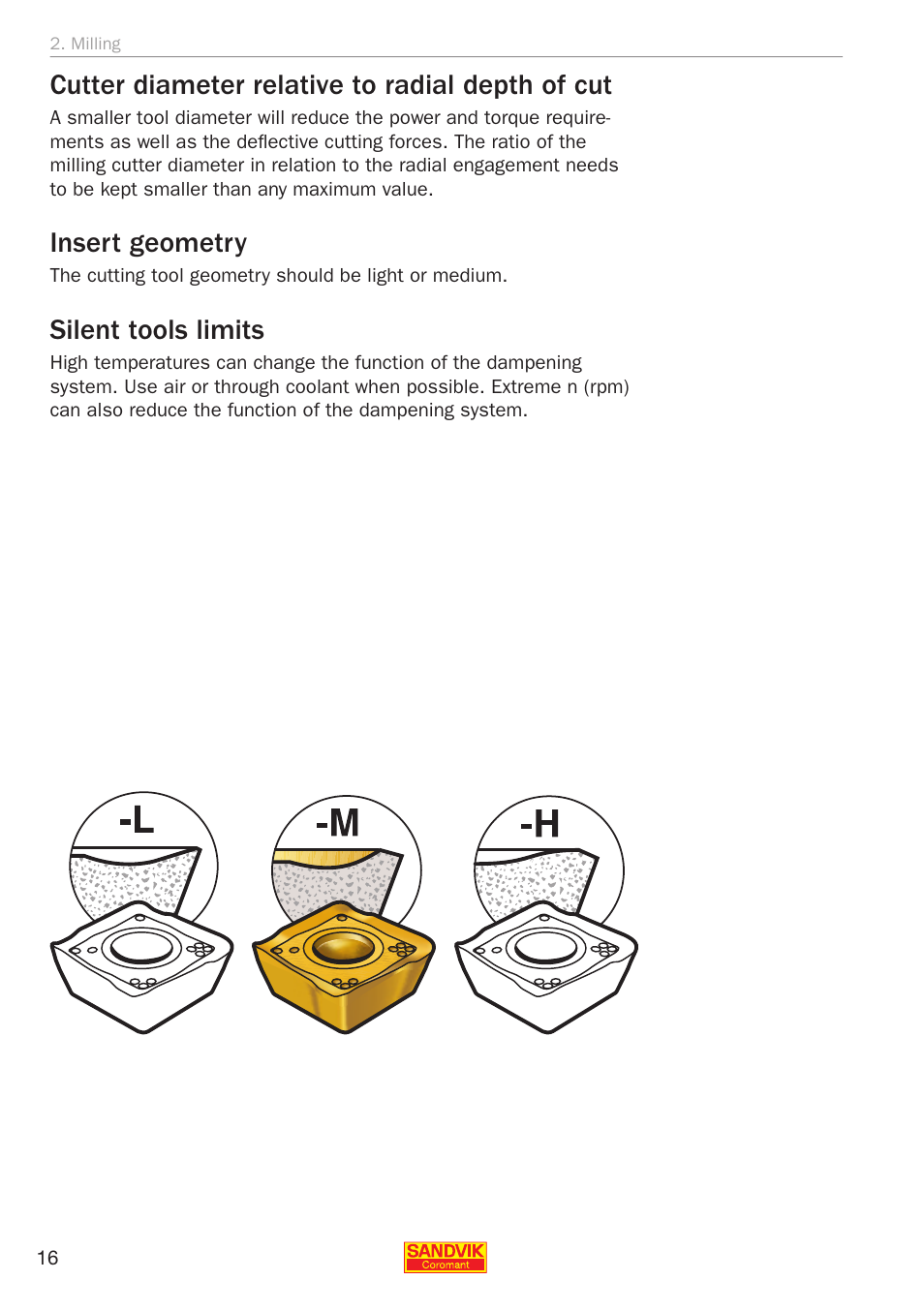 Cutter diameter relative to radial depth of cut, Insert geometry, Silent tools limits | Sandvik Coromant Silent tools - application guide User Manual | Page 18 / 100