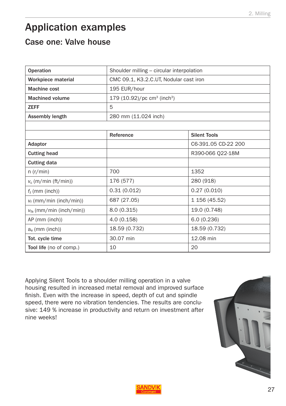Application examples, Case one: valve house | Sandvik Coromant Silent tools - application guide User Manual | Page 29 / 100