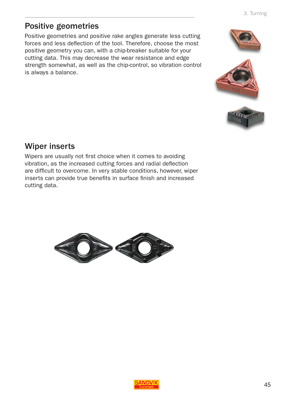 Positive geometries, Wiper inserts | Sandvik Coromant Silent tools - application guide User Manual | Page 47 / 100