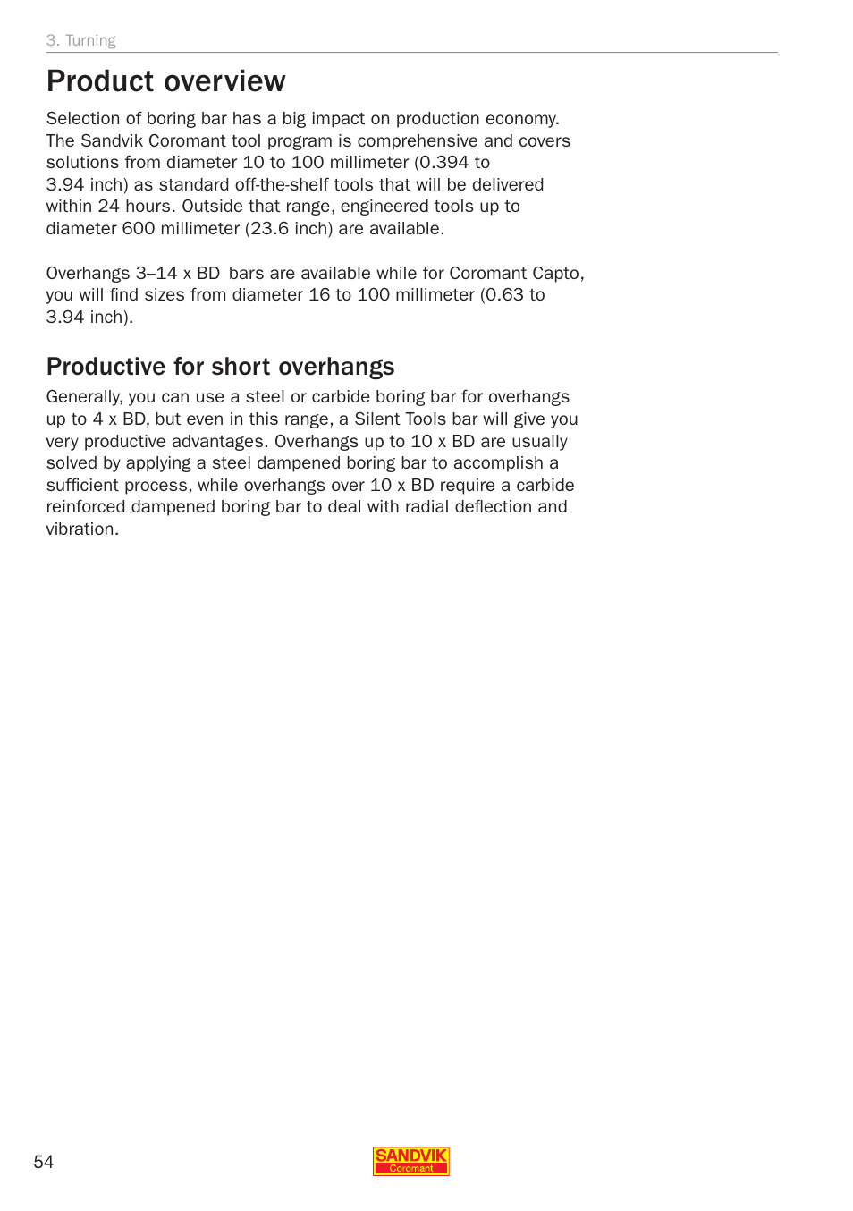 Product overview, Productive for short overhangs | Sandvik Coromant Silent tools - application guide User Manual | Page 56 / 100