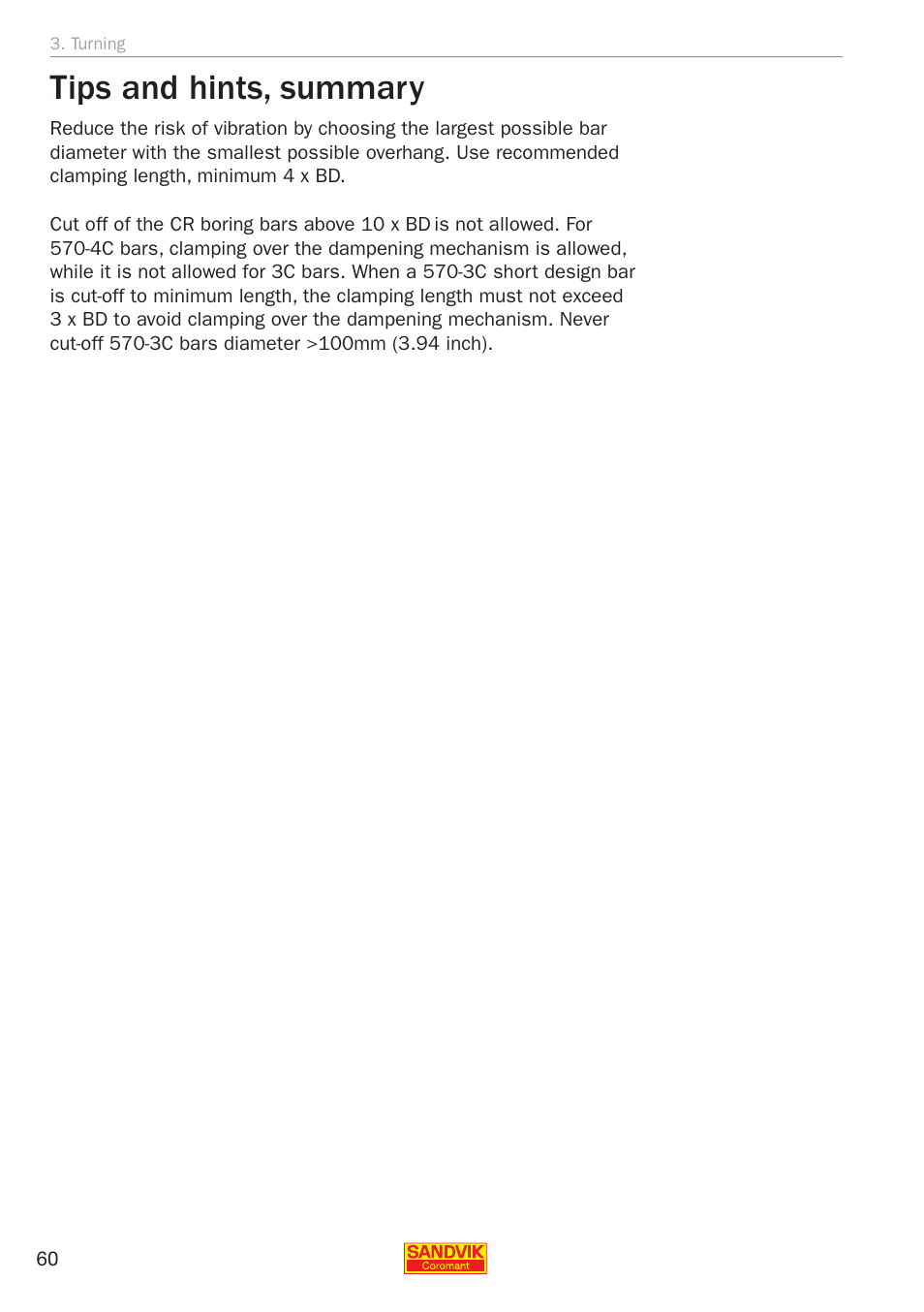 Tips and hints, summary | Sandvik Coromant Silent tools - application guide User Manual | Page 62 / 100