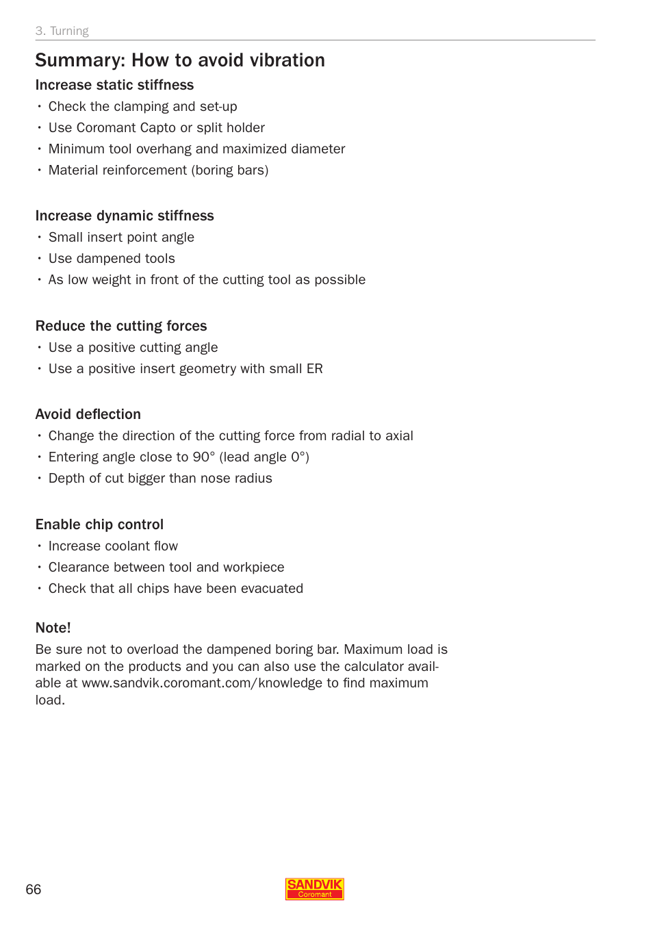 Summary: how to avoid vibration | Sandvik Coromant Silent tools - application guide User Manual | Page 68 / 100