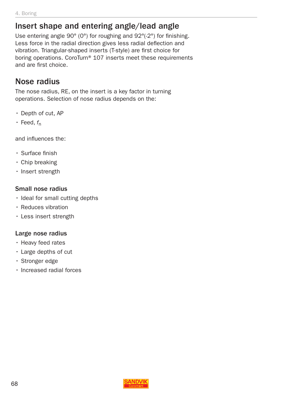 Insert shape and entering angle/lead angle, Nose radius | Sandvik Coromant Silent tools - application guide User Manual | Page 70 / 100