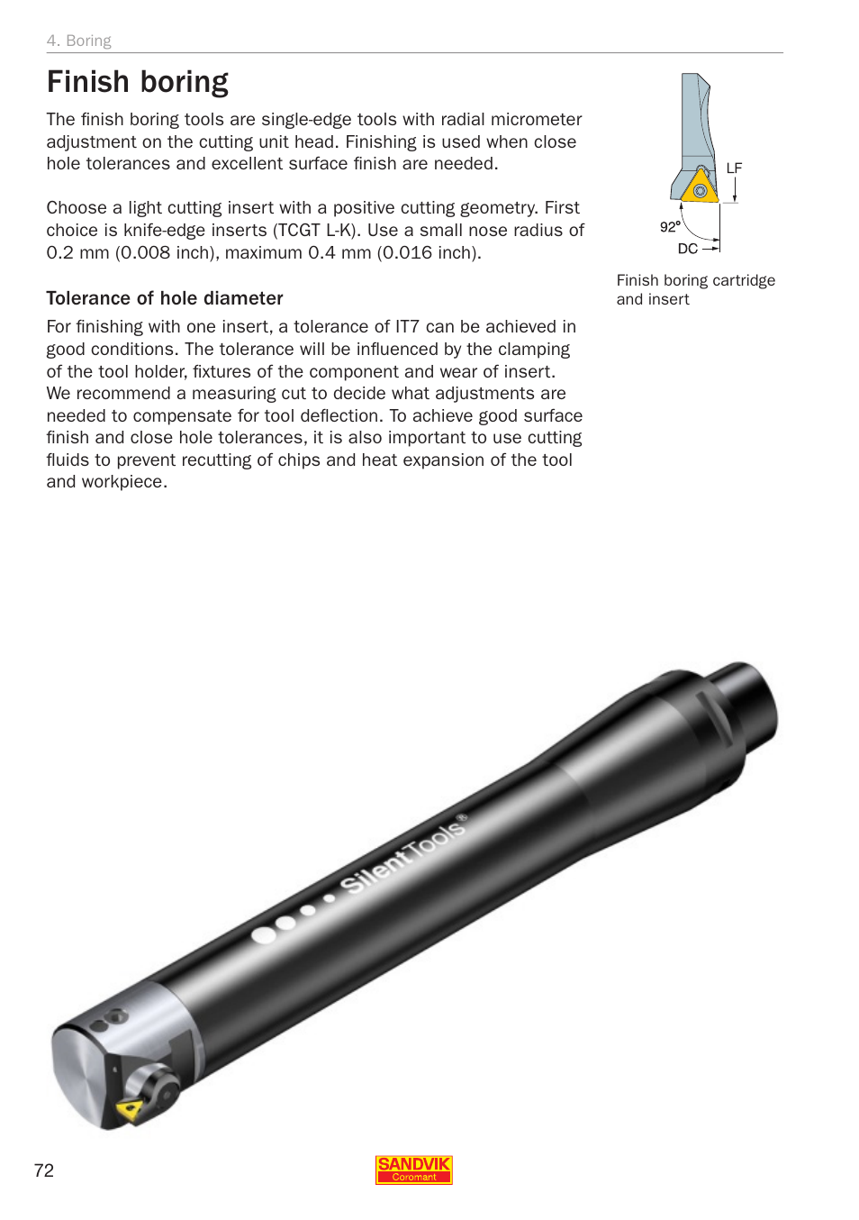 Finish boring | Sandvik Coromant Silent tools - application guide User Manual | Page 74 / 100