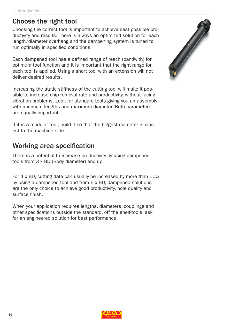 Choose the right tool, Working area specification | Sandvik Coromant Silent tools - application guide User Manual | Page 8 / 100