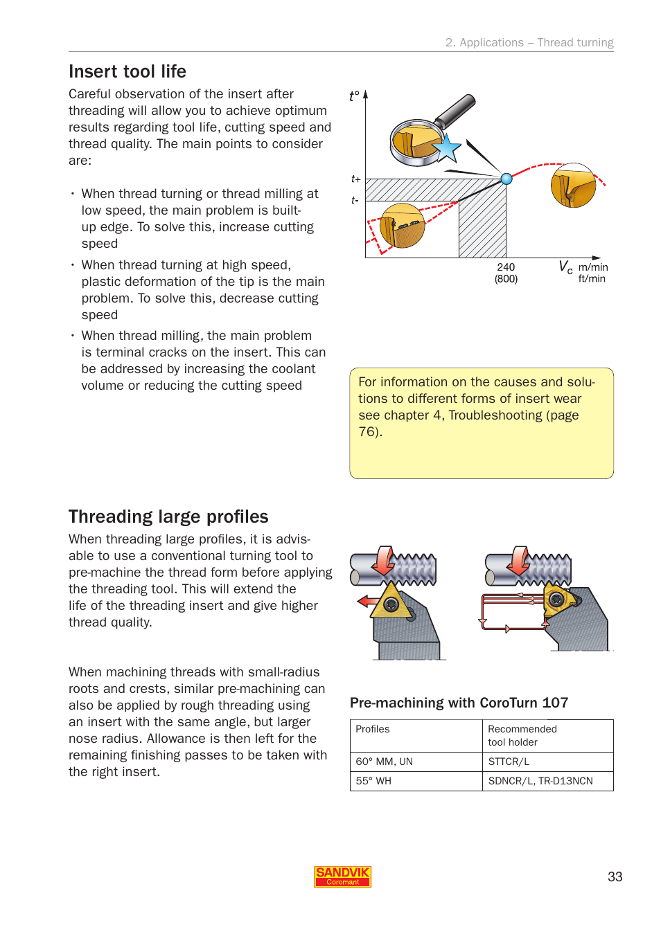 Insert tool life, Threading large profi les | Sandvik Coromant Threading User Manual | Page 33 / 118