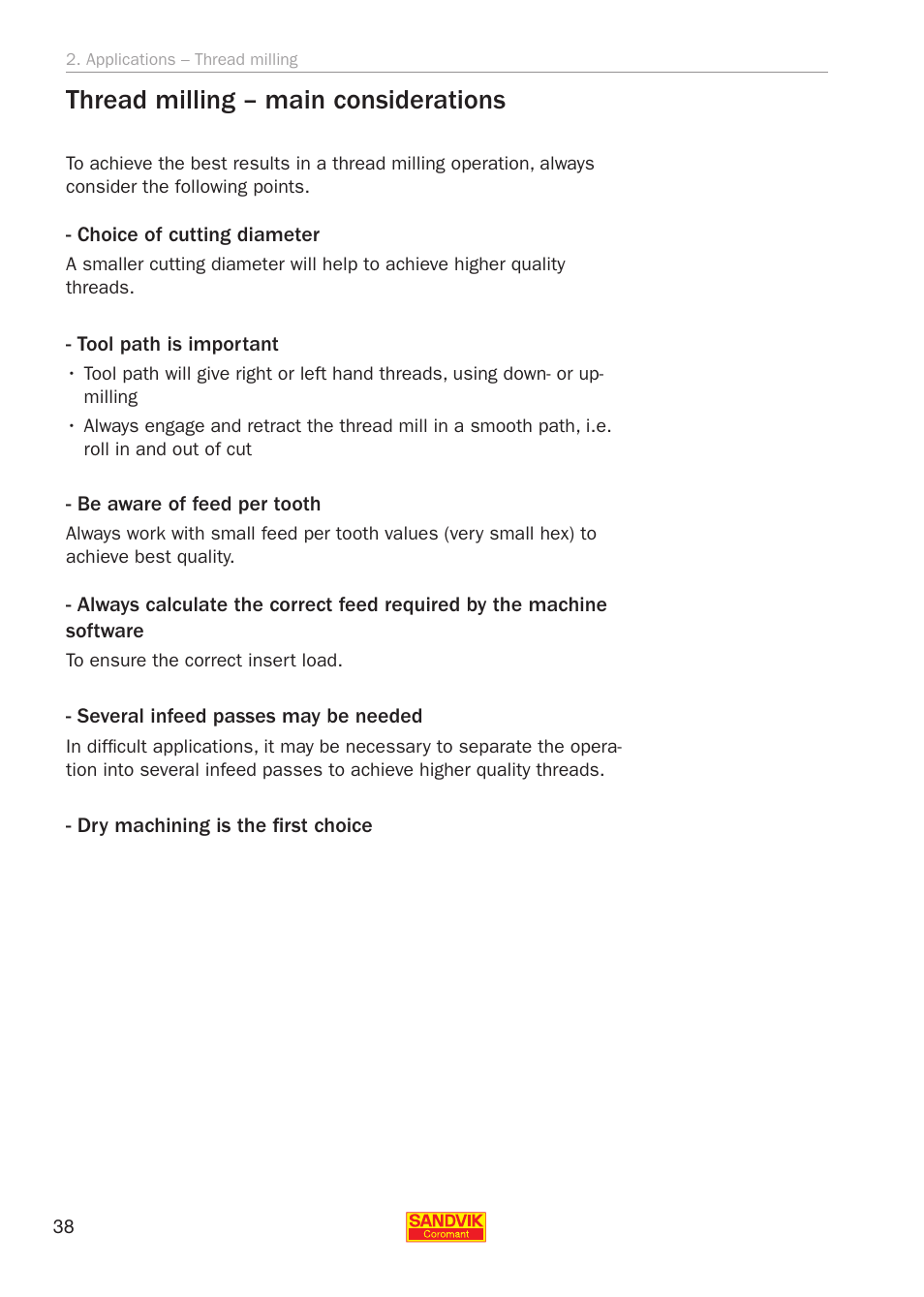 Thread milling – main considerations | Sandvik Coromant Threading User Manual | Page 38 / 118