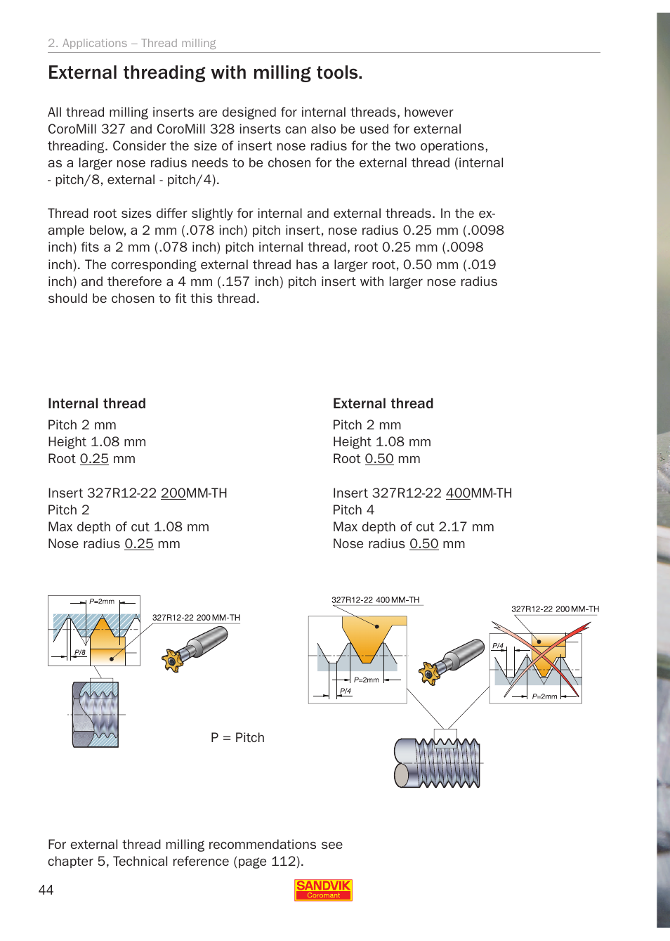 External threading with milling tools | Sandvik Coromant Threading User Manual | Page 44 / 118