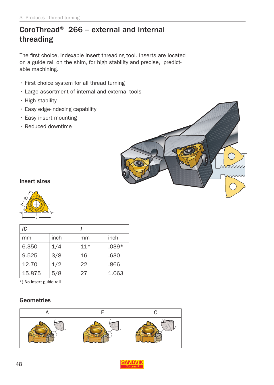 Corothread® 266, Corothread® 266 – external and internal threading | Sandvik Coromant Threading User Manual | Page 48 / 118