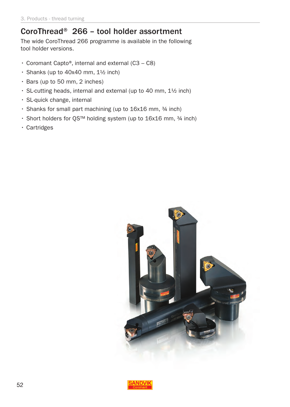 Corothread® 266 – tool holder assortment | Sandvik Coromant Threading User Manual | Page 52 / 118