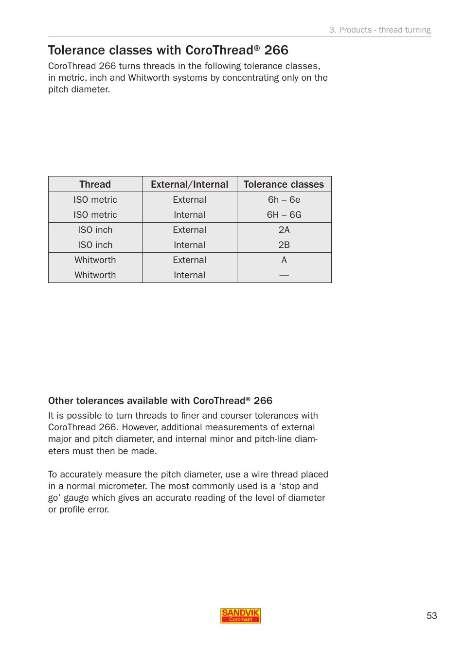 Tolerance classes with corothread® 266 | Sandvik Coromant Threading User Manual | Page 53 / 118