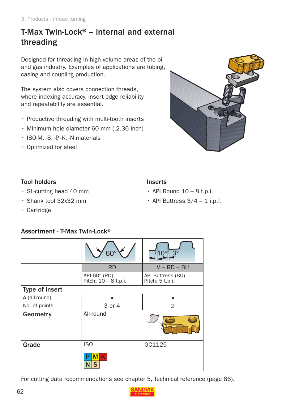 T-max twin-lock, T-max twin-lock® – internal and external threading | Sandvik Coromant Threading User Manual | Page 62 / 118