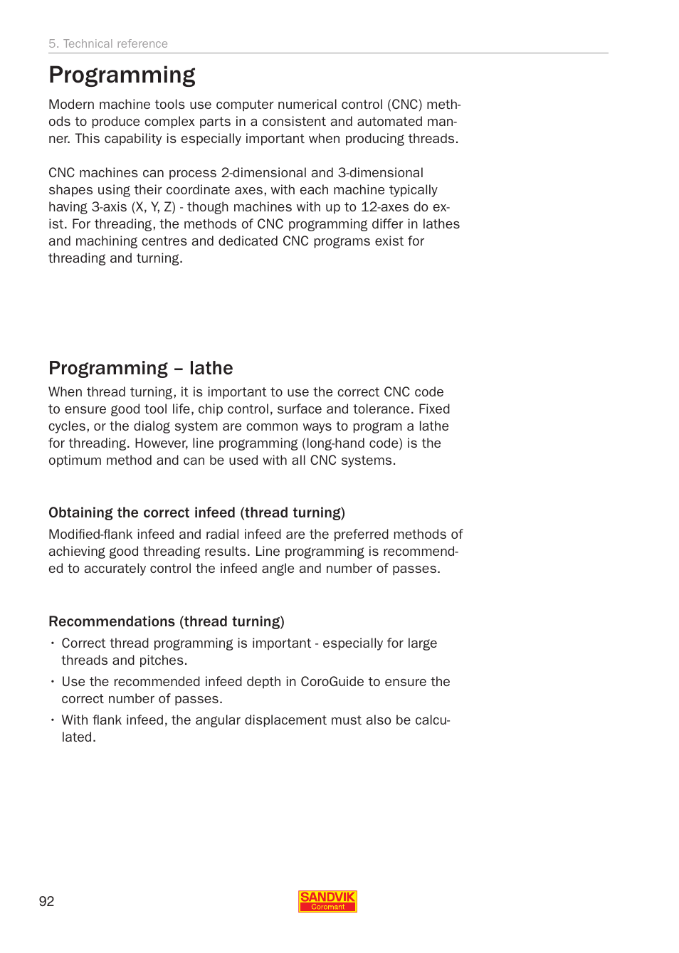 Programming, Programming – lathe | Sandvik Coromant Threading User Manual | Page 92 / 118