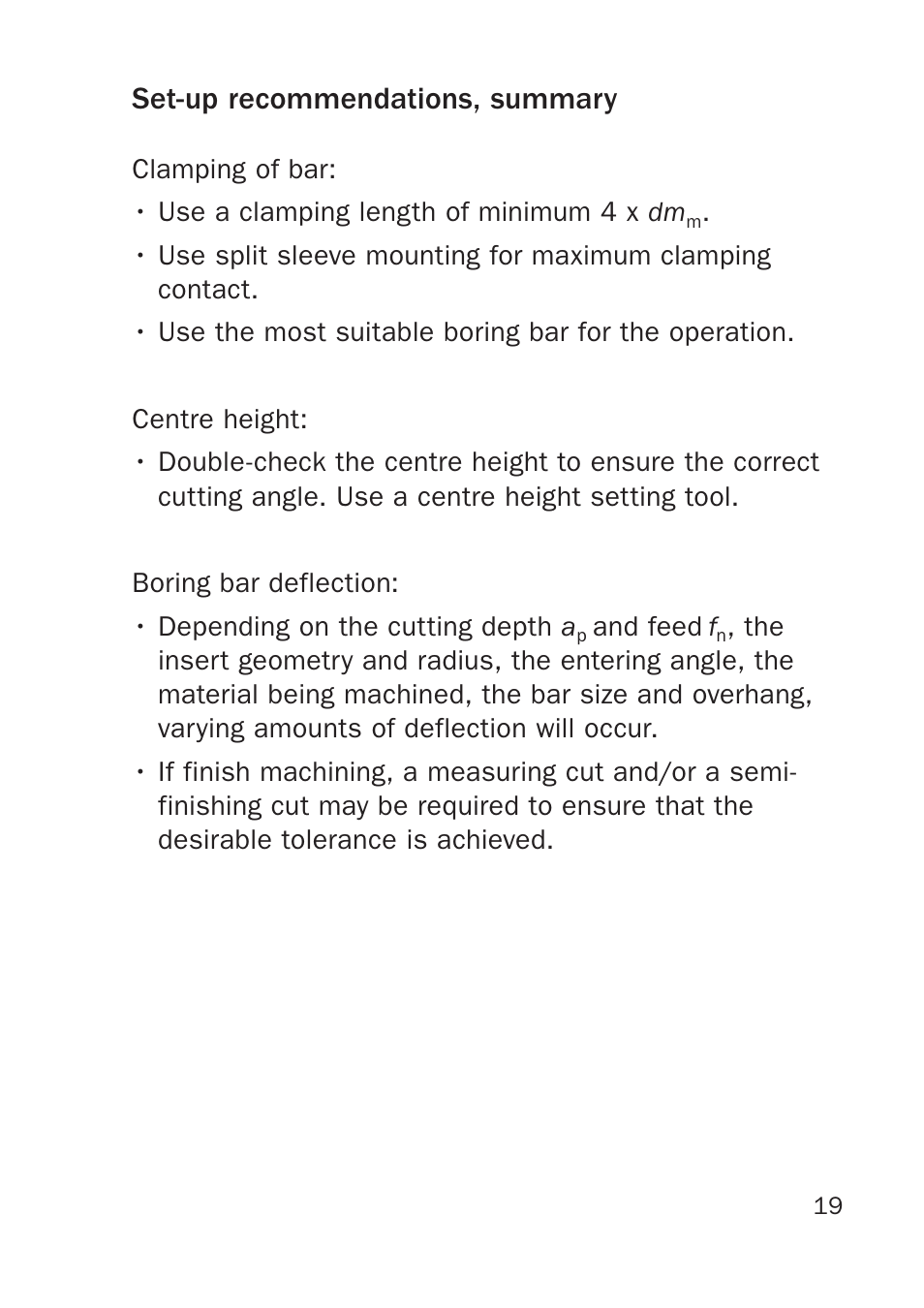 Set-up recommendations, summary | Sandvik Coromant Silent tools - users guide User Manual | Page 19 / 36
