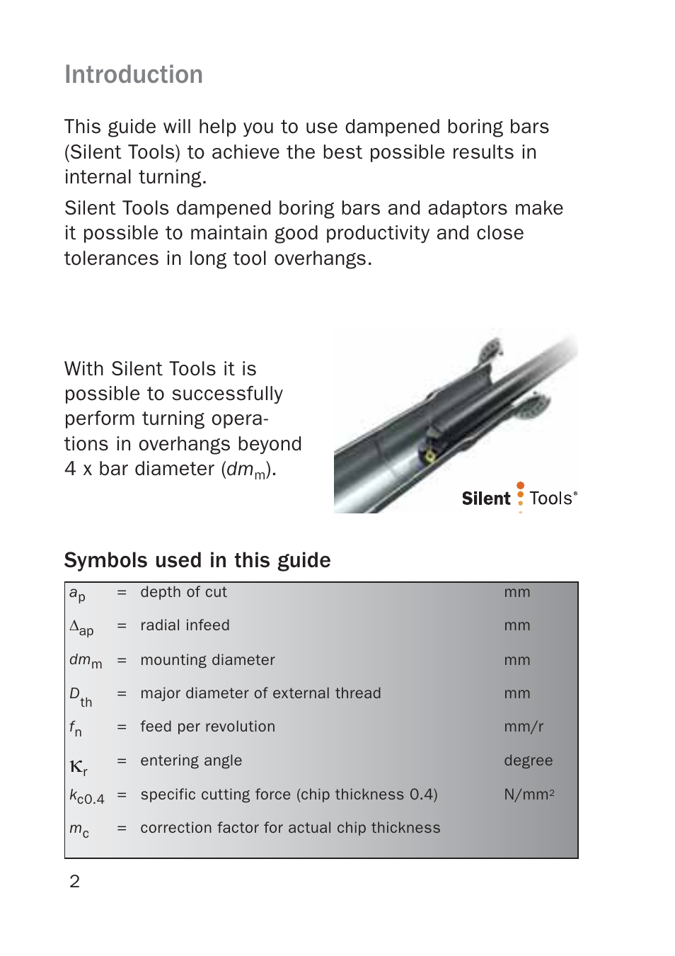 Introduction, Symbols used in this guide | Sandvik Coromant Silent tools - users guide User Manual | Page 2 / 36