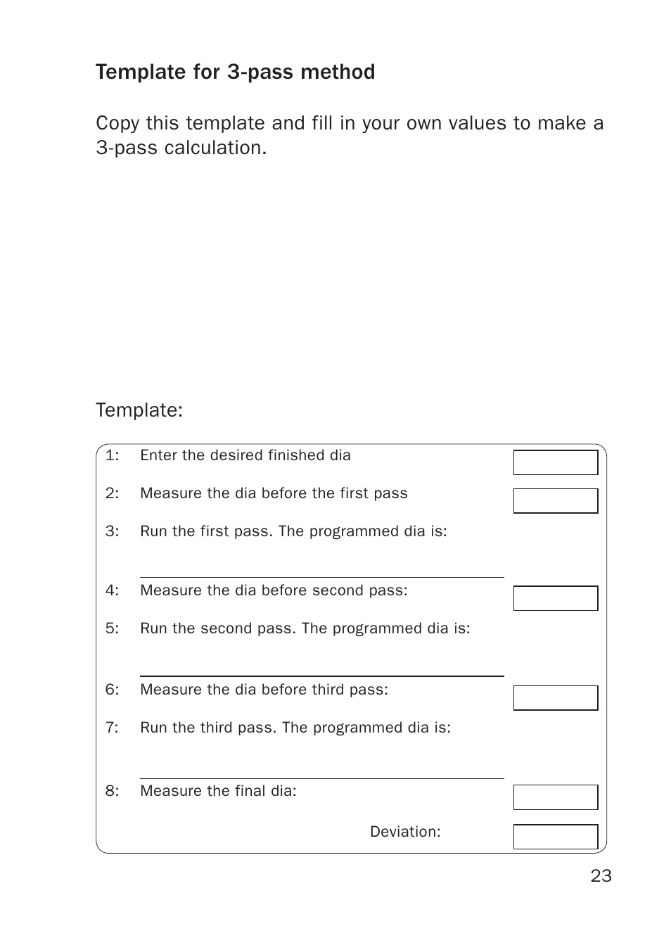 Template for 3-pass method, Template | Sandvik Coromant Silent tools - users guide User Manual | Page 23 / 36
