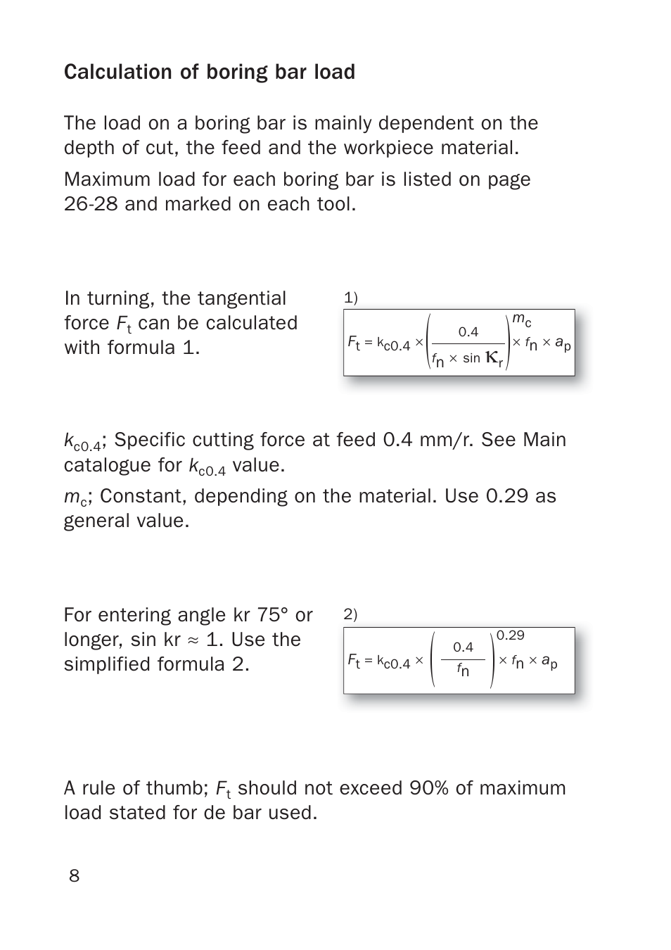 Calculation of boring bar load | Sandvik Coromant Silent tools - users guide User Manual | Page 8 / 36
