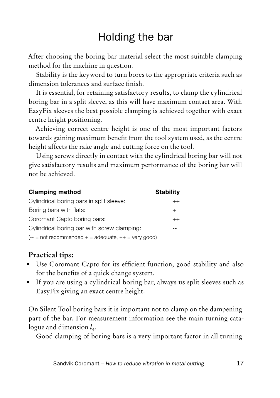 Holding the bar | Sandvik Coromant Silent tools - How to reduce vibration in metal cutting User Manual | Page 21 / 60