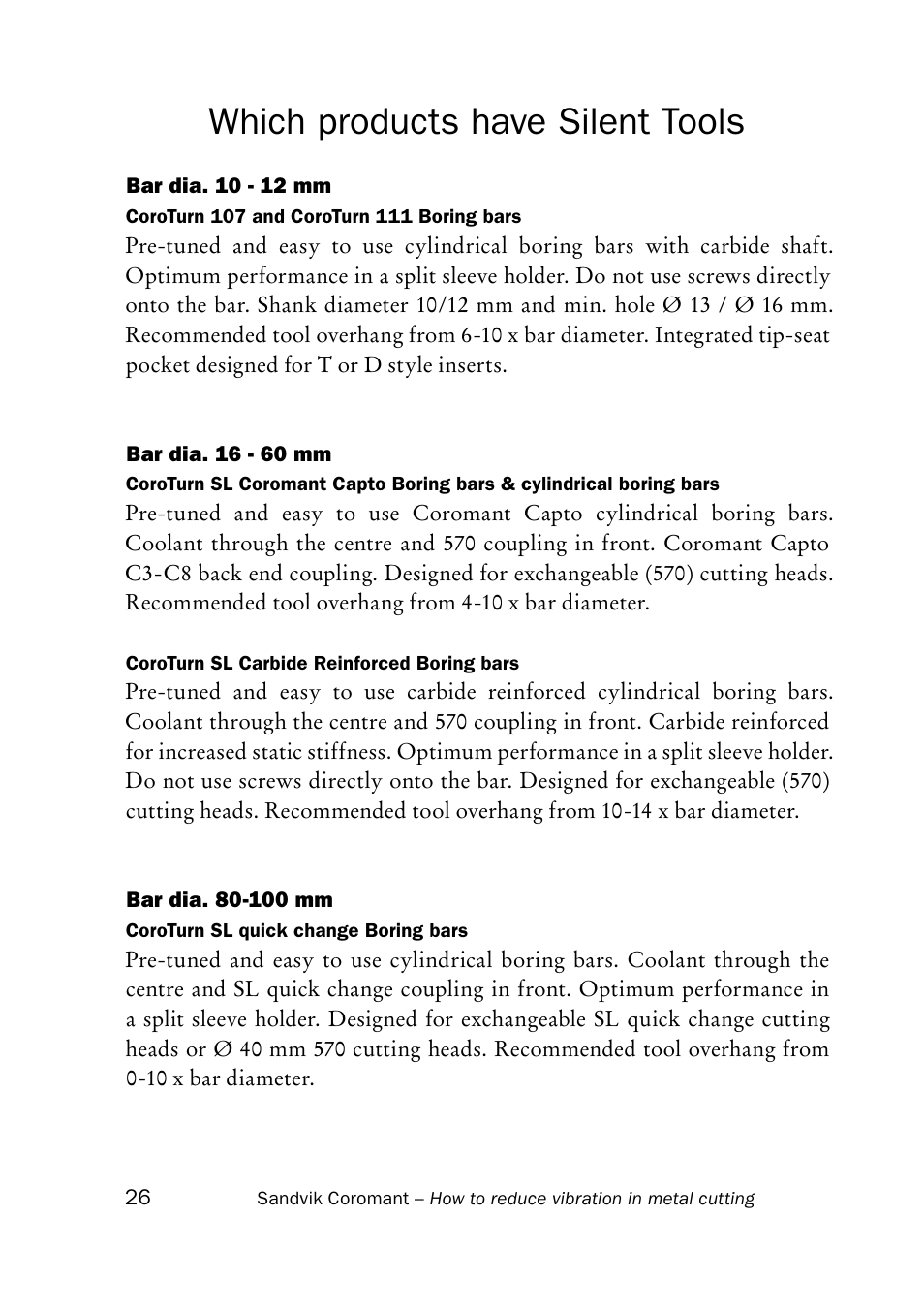 Which products have silent tools | Sandvik Coromant Silent tools - How to reduce vibration in metal cutting User Manual | Page 30 / 60