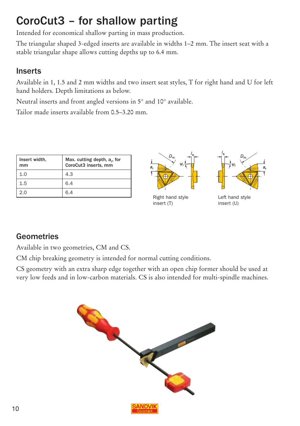 Corocut3 – for shallow parting, Inserts, Geometries | Sandvik Coromant Parting and grooving - users guide User Manual | Page 12 / 84