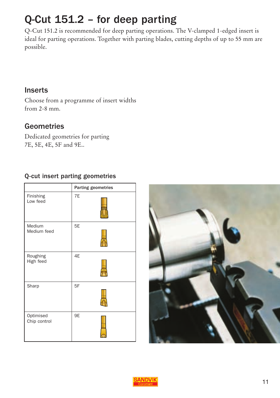Q-cut 151.2 – for deep parting, Inserts, Geometries | Q-cut insert parting geometries | Sandvik Coromant Parting and grooving - users guide User Manual | Page 13 / 84