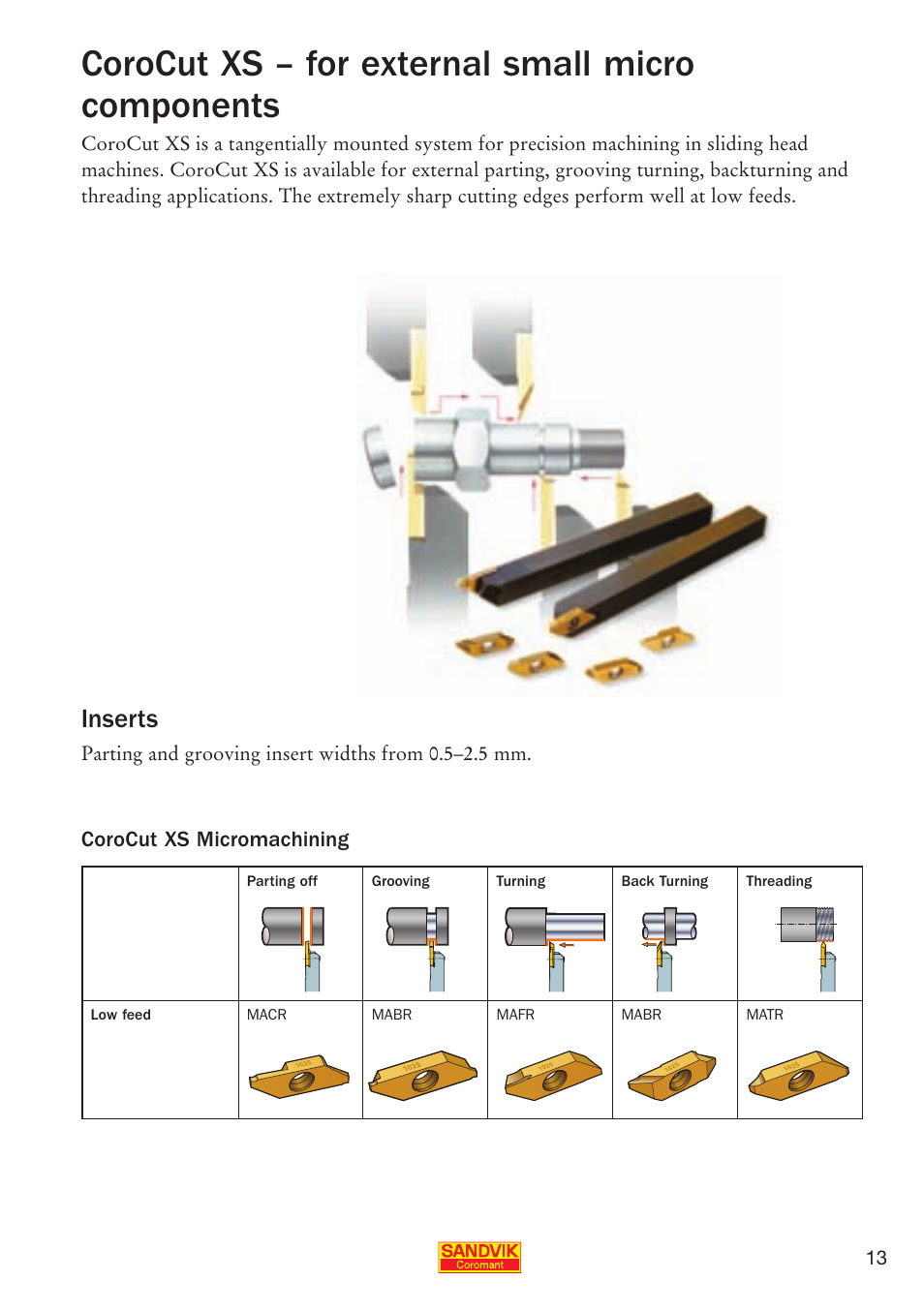 Corocut xs – for external small micro components, Inserts | Sandvik Coromant Parting and grooving - users guide User Manual | Page 15 / 84