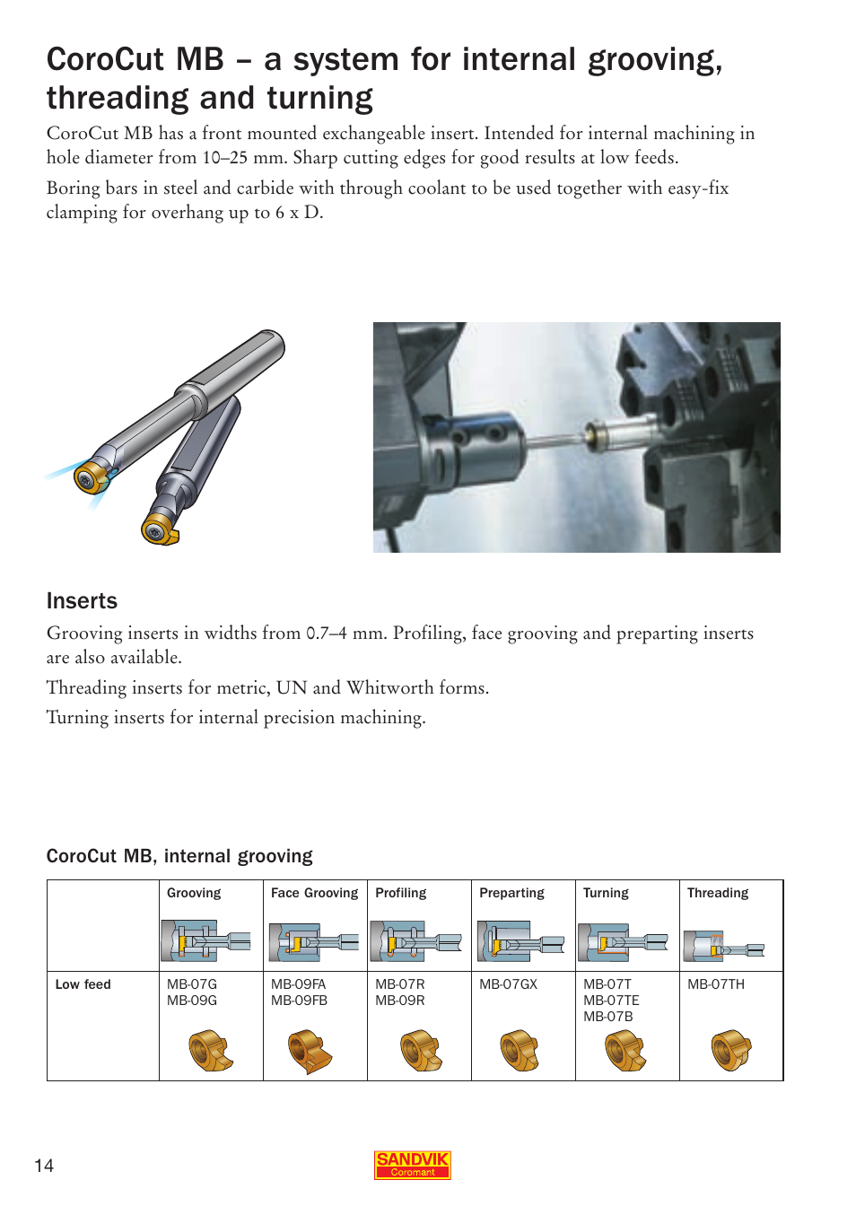 Inserts, Corocut mb, internal grooving | Sandvik Coromant Parting and grooving - users guide User Manual | Page 16 / 84