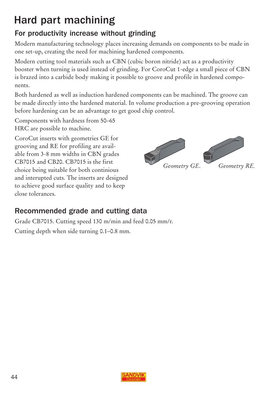 Hard part machining | Sandvik Coromant Parting and grooving - users guide User Manual | Page 46 / 84