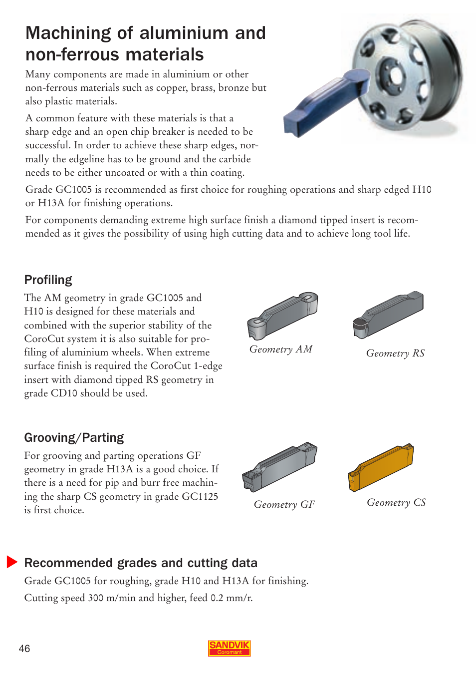 Machining of aluminium and non-ferrous materials | Sandvik Coromant Parting and grooving - users guide User Manual | Page 48 / 84