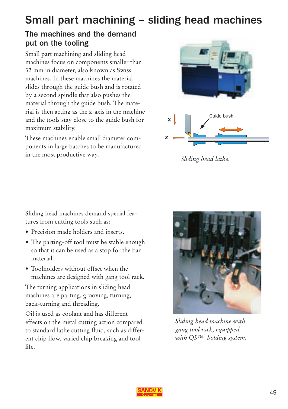 Small part machining – sliding head machines, The machines and the demand put on the tooling | Sandvik Coromant Parting and grooving - users guide User Manual | Page 51 / 84