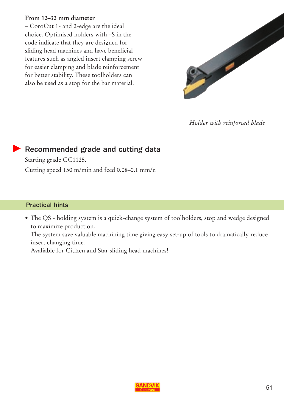 Recommended grade and cutting data | Sandvik Coromant Parting and grooving - users guide User Manual | Page 53 / 84