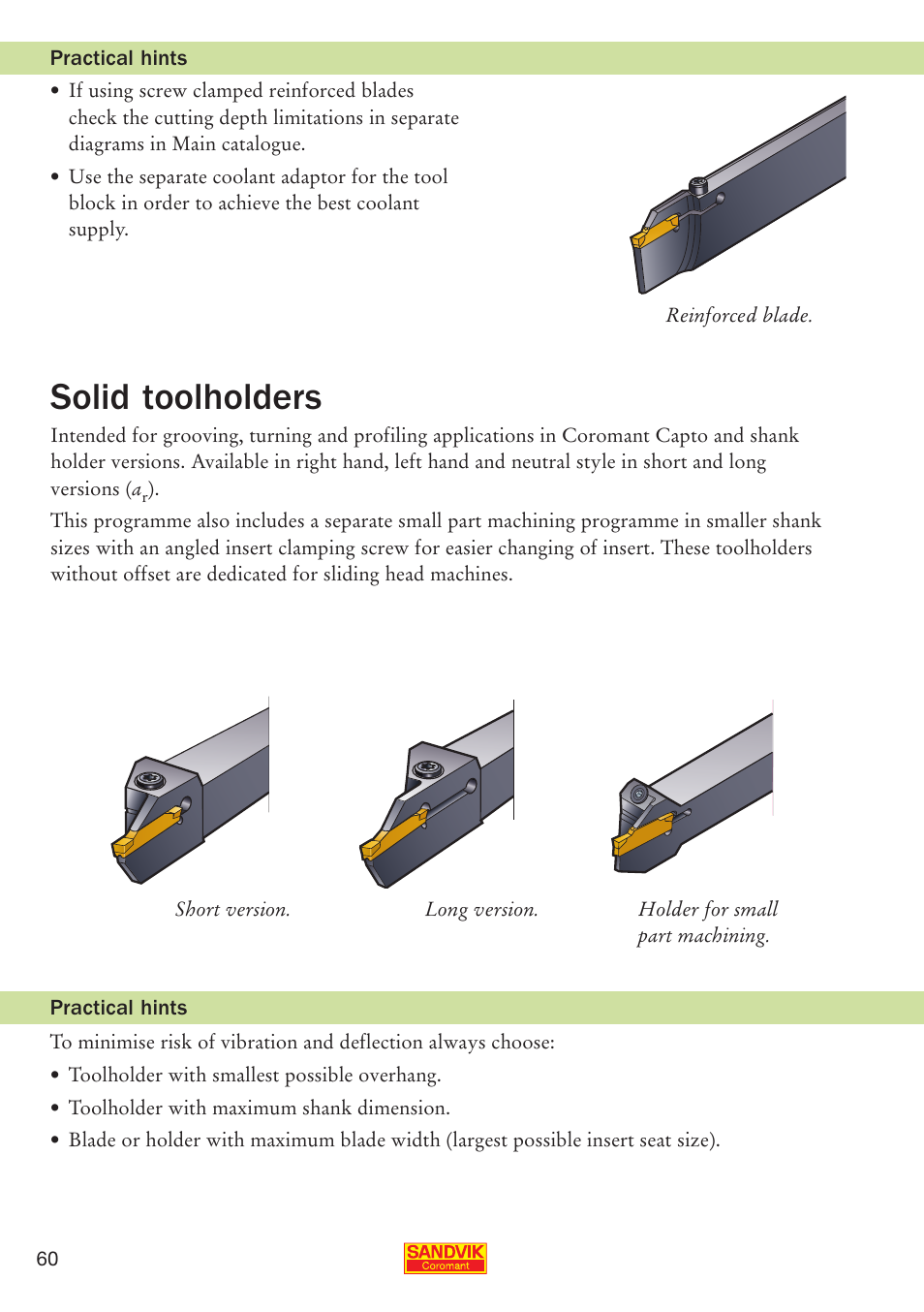 Solid toolholders | Sandvik Coromant Parting and grooving - users guide User Manual | Page 62 / 84