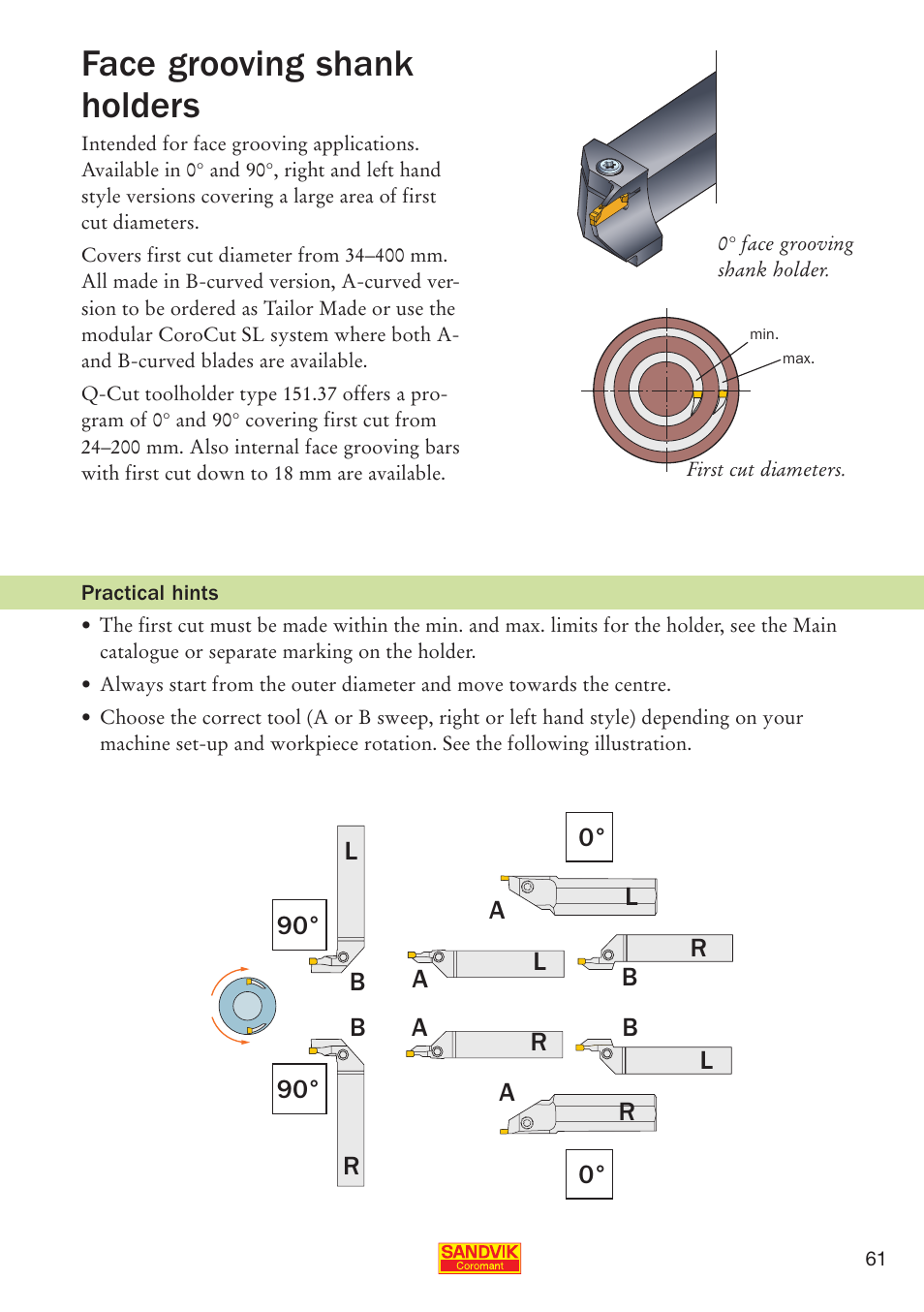 Face grooving shank holders | Sandvik Coromant Parting and grooving - users guide User Manual | Page 63 / 84