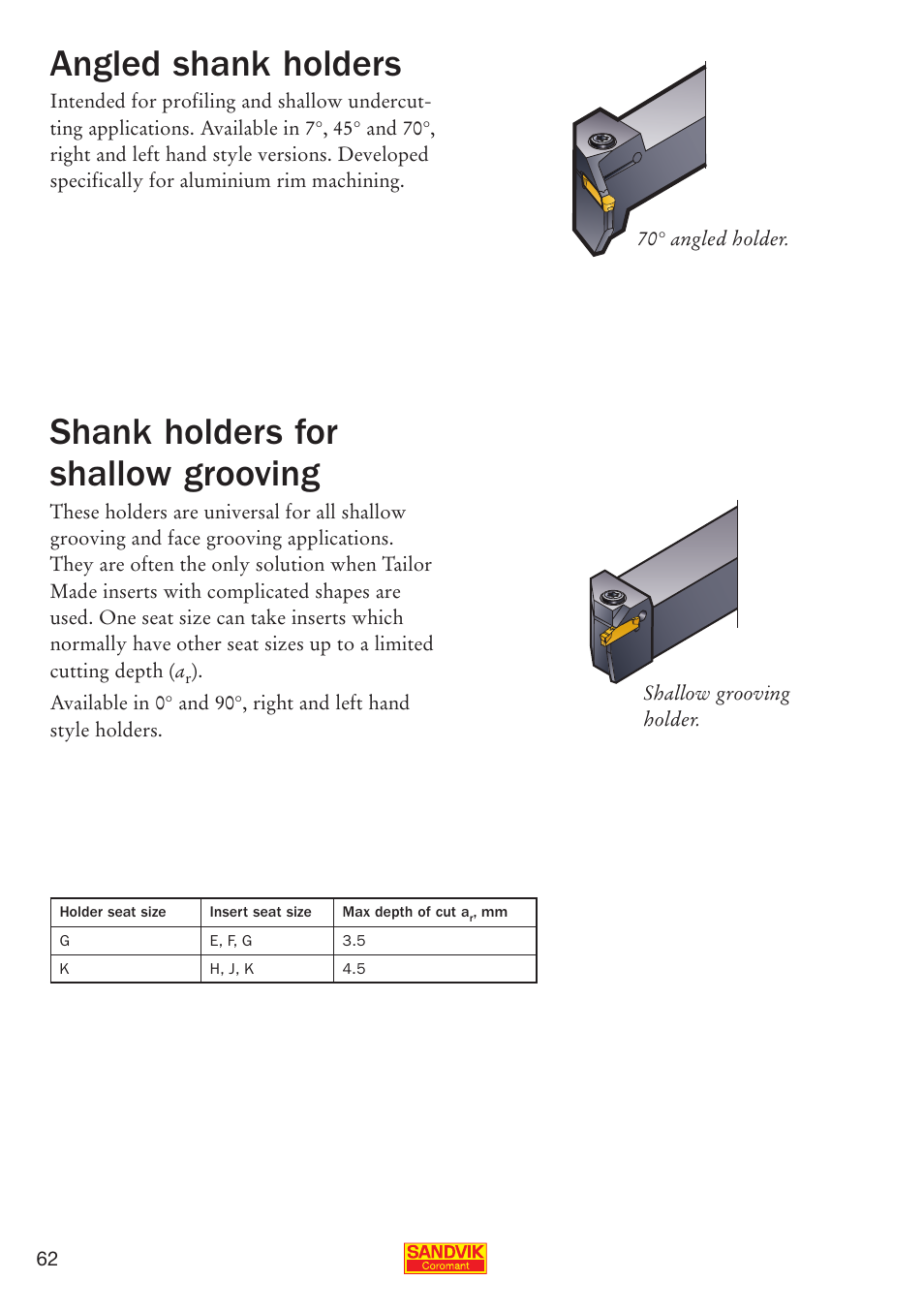 Angled shank holders, Shank holders for shallow grooving | Sandvik Coromant Parting and grooving - users guide User Manual | Page 64 / 84