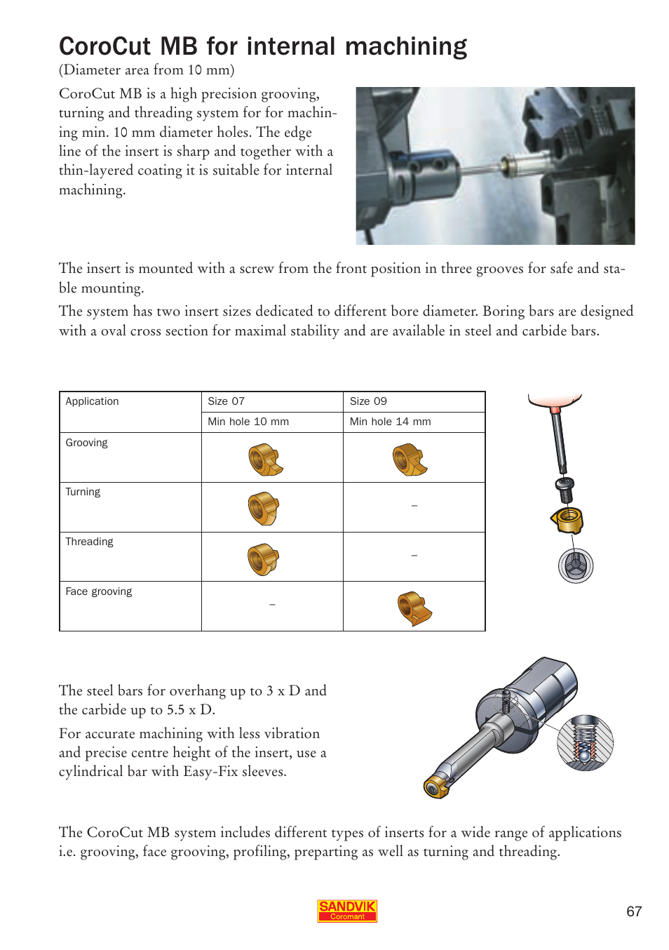 Corocut mb for internal machining | Sandvik Coromant Parting and grooving - users guide User Manual | Page 69 / 84