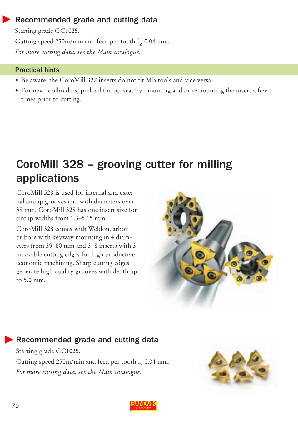 Recommended grade and cutting data | Sandvik Coromant Parting and grooving - users guide User Manual | Page 72 / 84