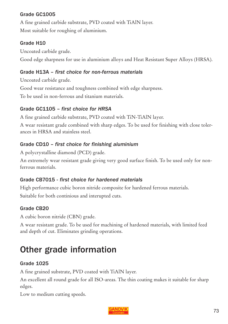 Other grade information | Sandvik Coromant Parting and grooving - users guide User Manual | Page 75 / 84