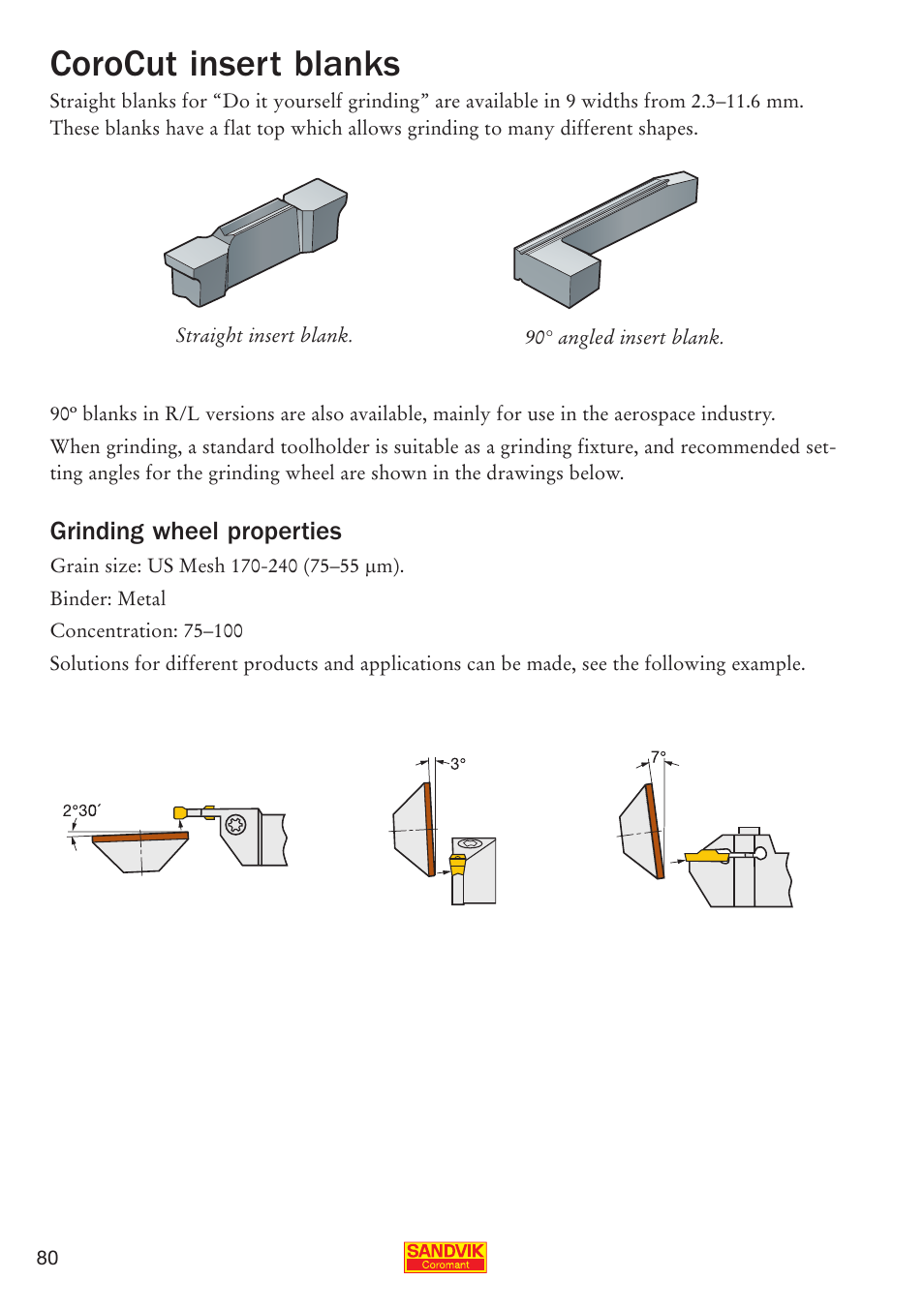 Corocut insert blanks, Grinding wheel properties | Sandvik Coromant Parting and grooving - users guide User Manual | Page 82 / 84
