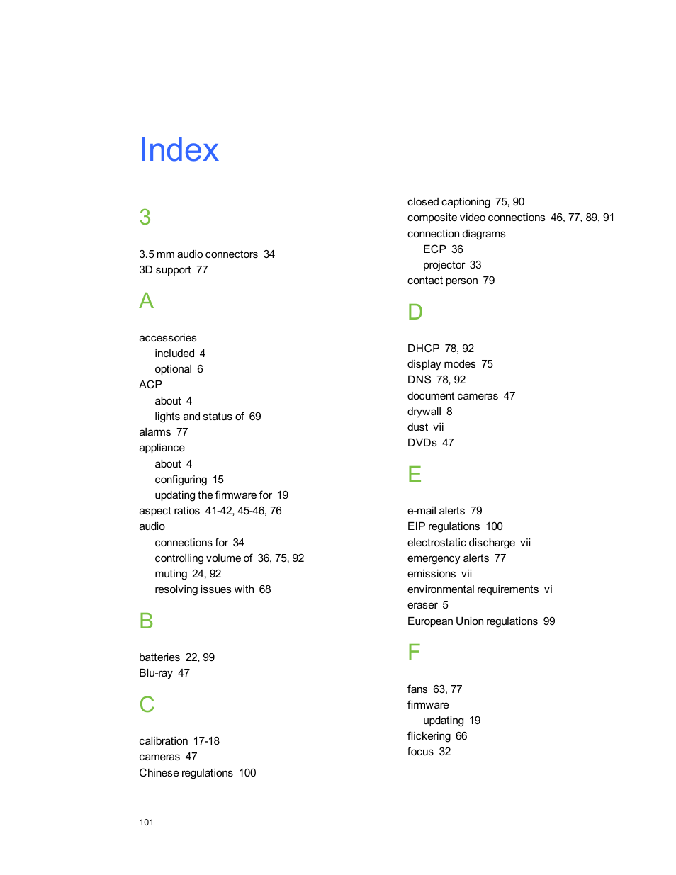 Index | Smart Technologies 800i5e-SMP User Manual | Page 113 / 118