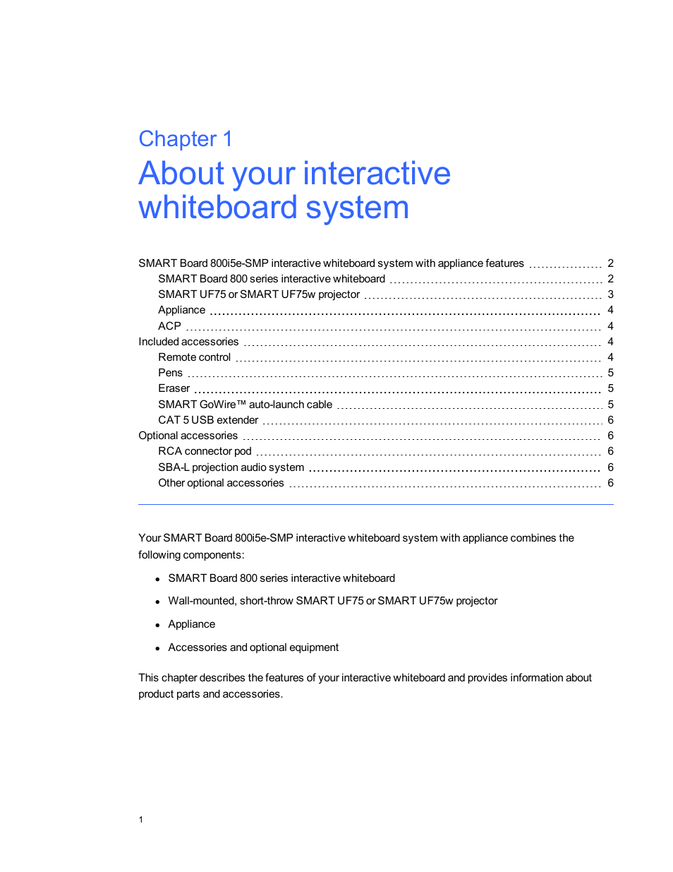 Chapter 1 | Smart Technologies 800i5e-SMP User Manual | Page 13 / 118