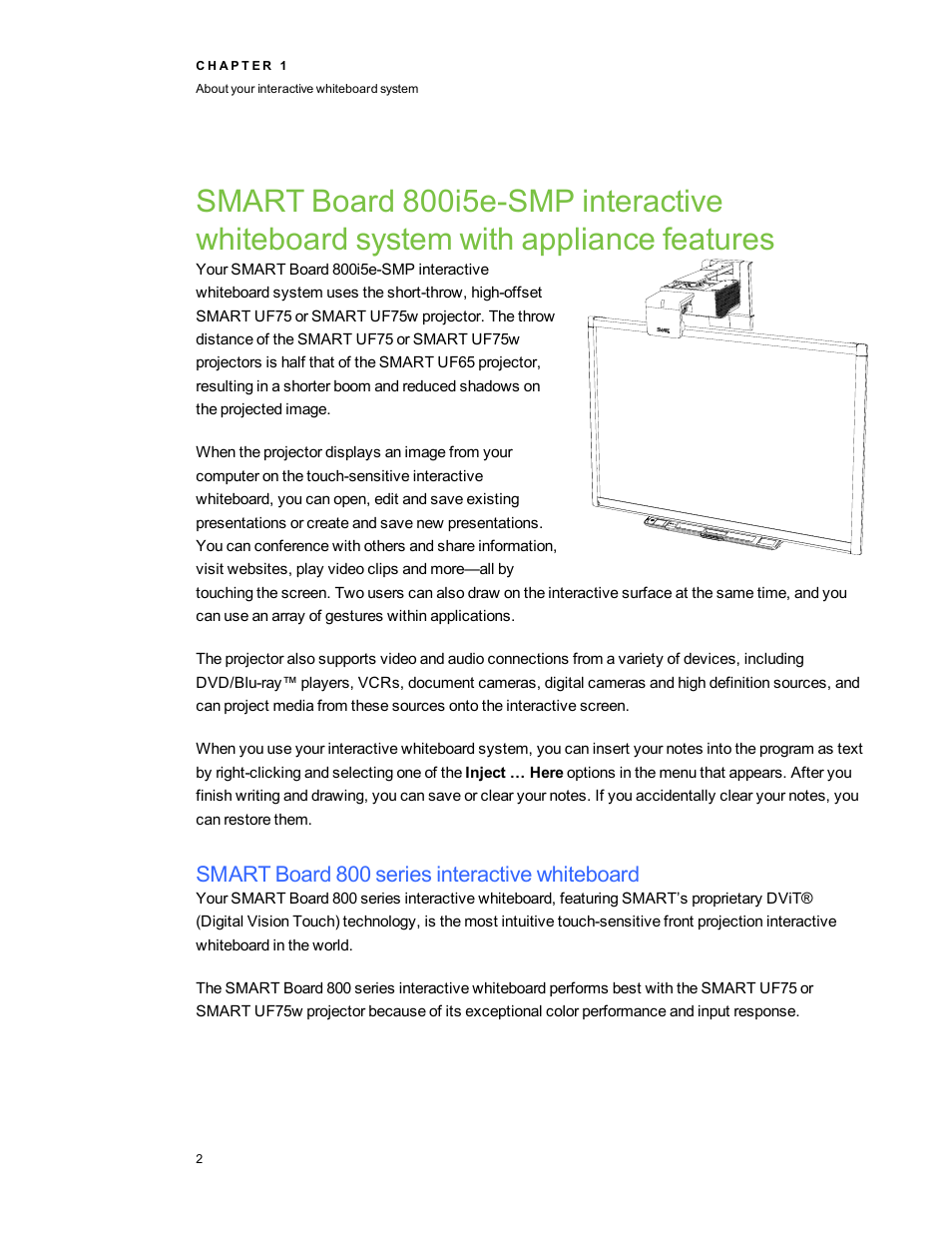 Smart board 800 series interactive whiteboard | Smart Technologies 800i5e-SMP User Manual | Page 14 / 118