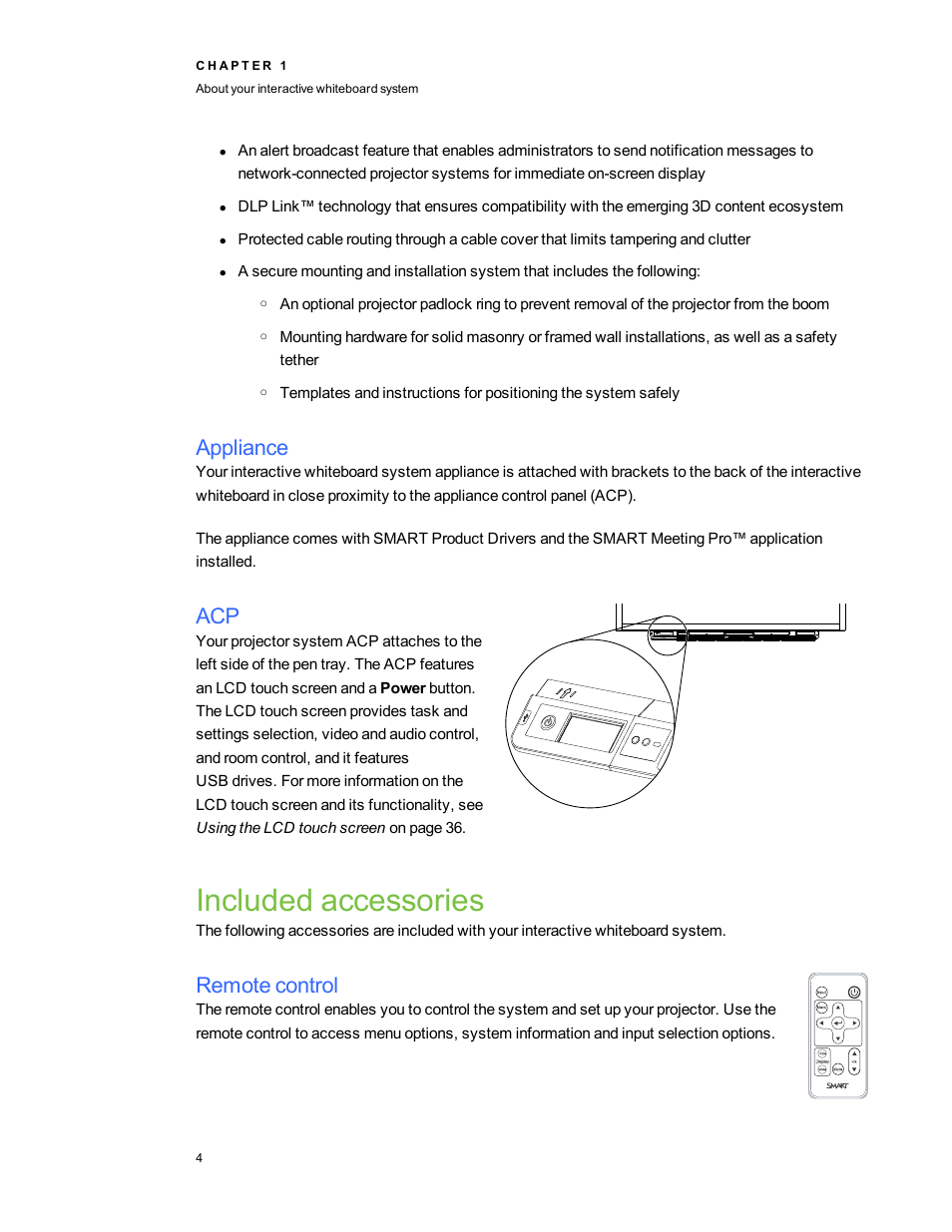 Appliance, Included accessories, Remote control | Smart Technologies 800i5e-SMP User Manual | Page 16 / 118