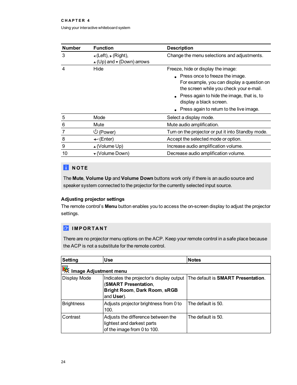 Adjusting projector settings | Smart Technologies 800i5e-SMP User Manual | Page 36 / 118