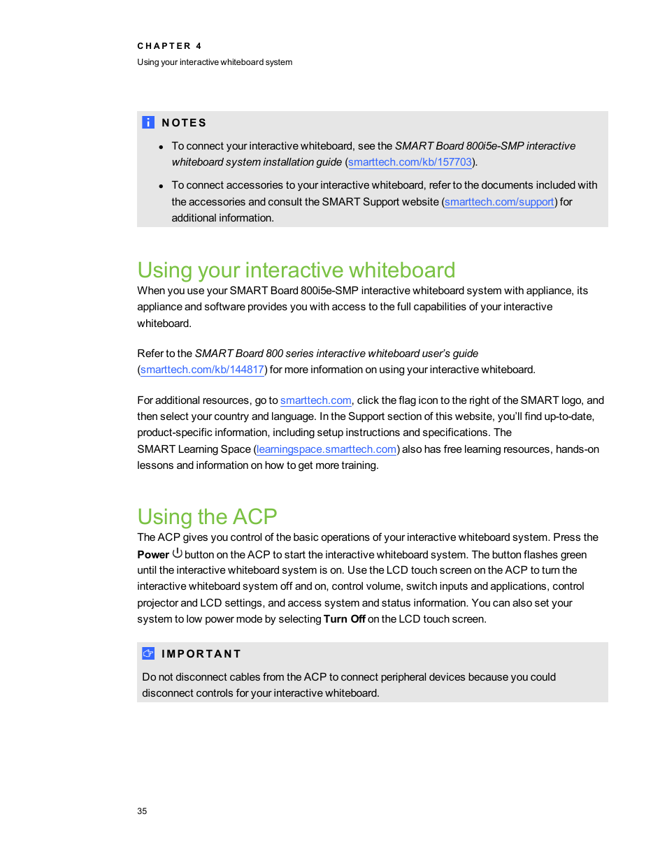 Using your interactive whiteboard, Using the acp | Smart Technologies 800i5e-SMP User Manual | Page 47 / 118
