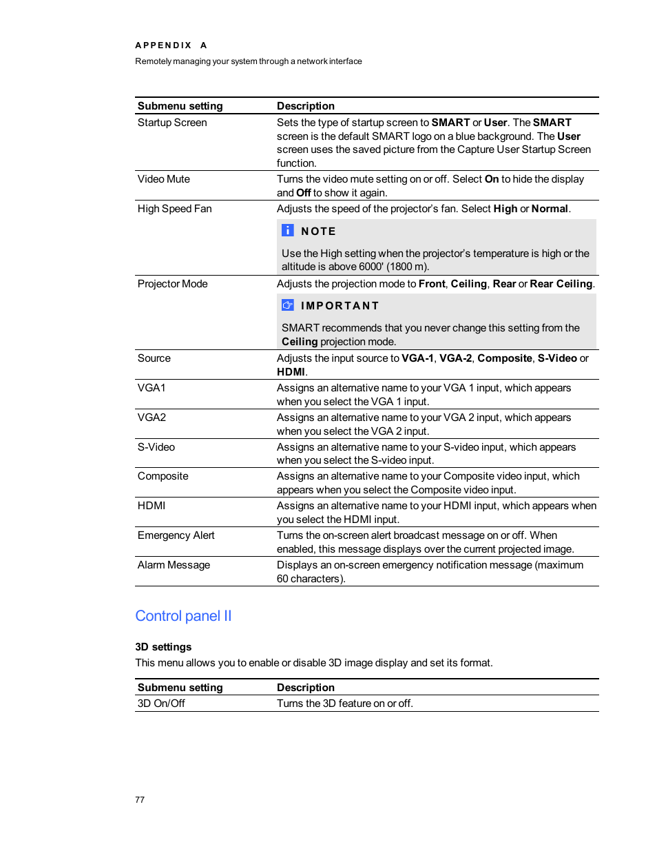 Control panel ii, 3d settings | Smart Technologies 800i5e-SMP User Manual | Page 89 / 118