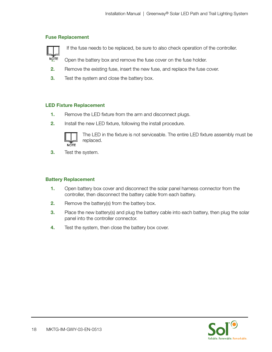 Sol GreenWay Solar Path Lighting User Manual | Page 18 / 20