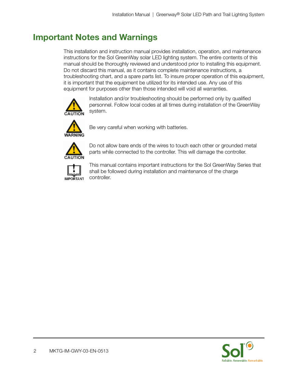 Sol GreenWay Solar Path Lighting User Manual | Page 2 / 20