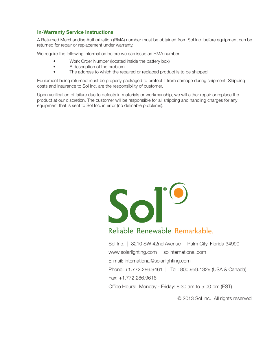Sol AL Series Tropical Lighting System User Manual | Page 16 / 16